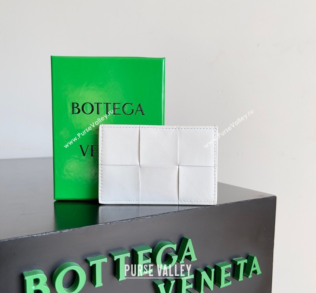 Bottega Veneta Cassette Credit Card Case in Intreccio Leather 742693 White 2026 (YX-260402055)