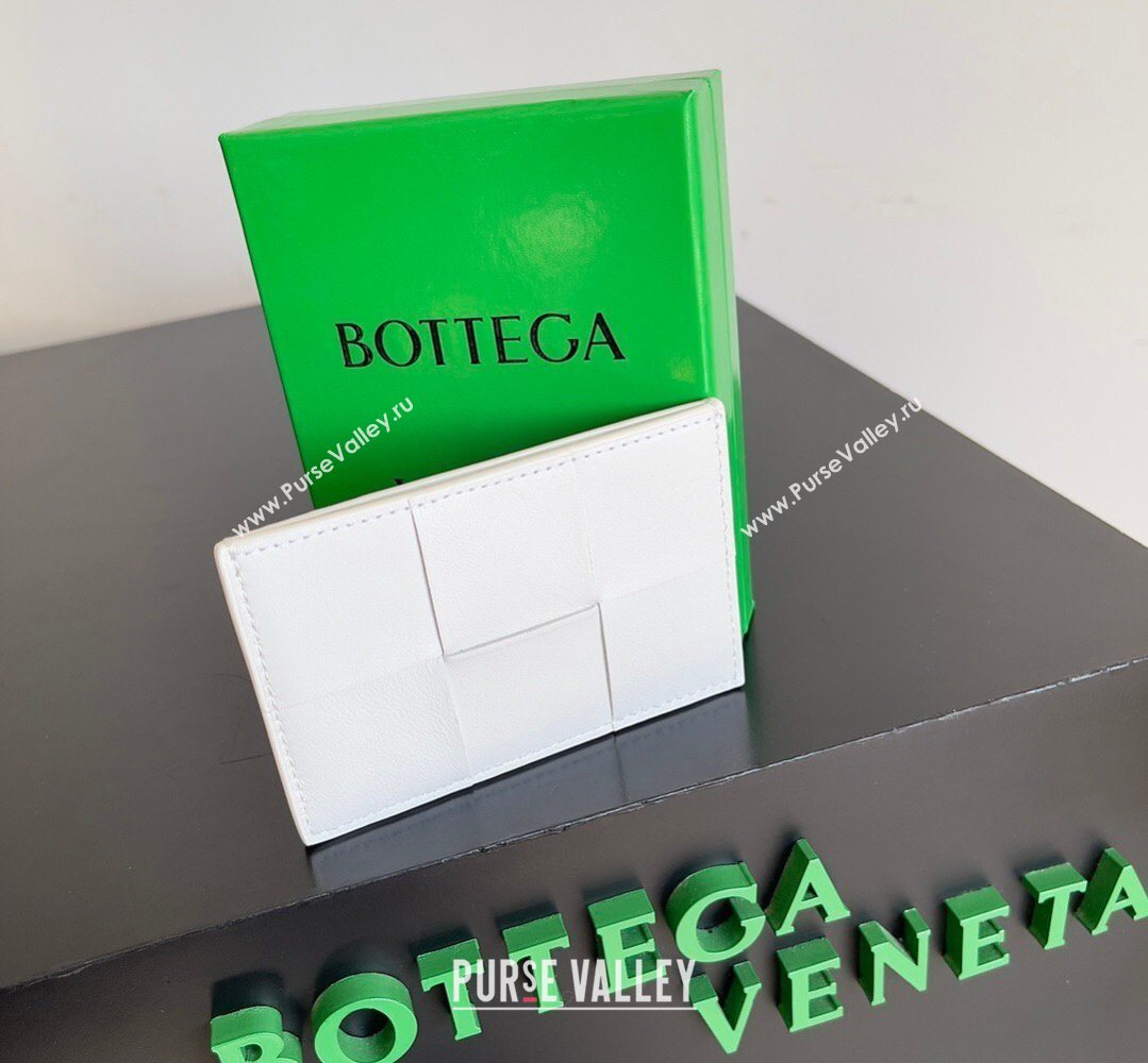 Bottega Veneta Cassette Credit Card Case in Intreccio Leather 742693 White 2026 (YX-260402055)