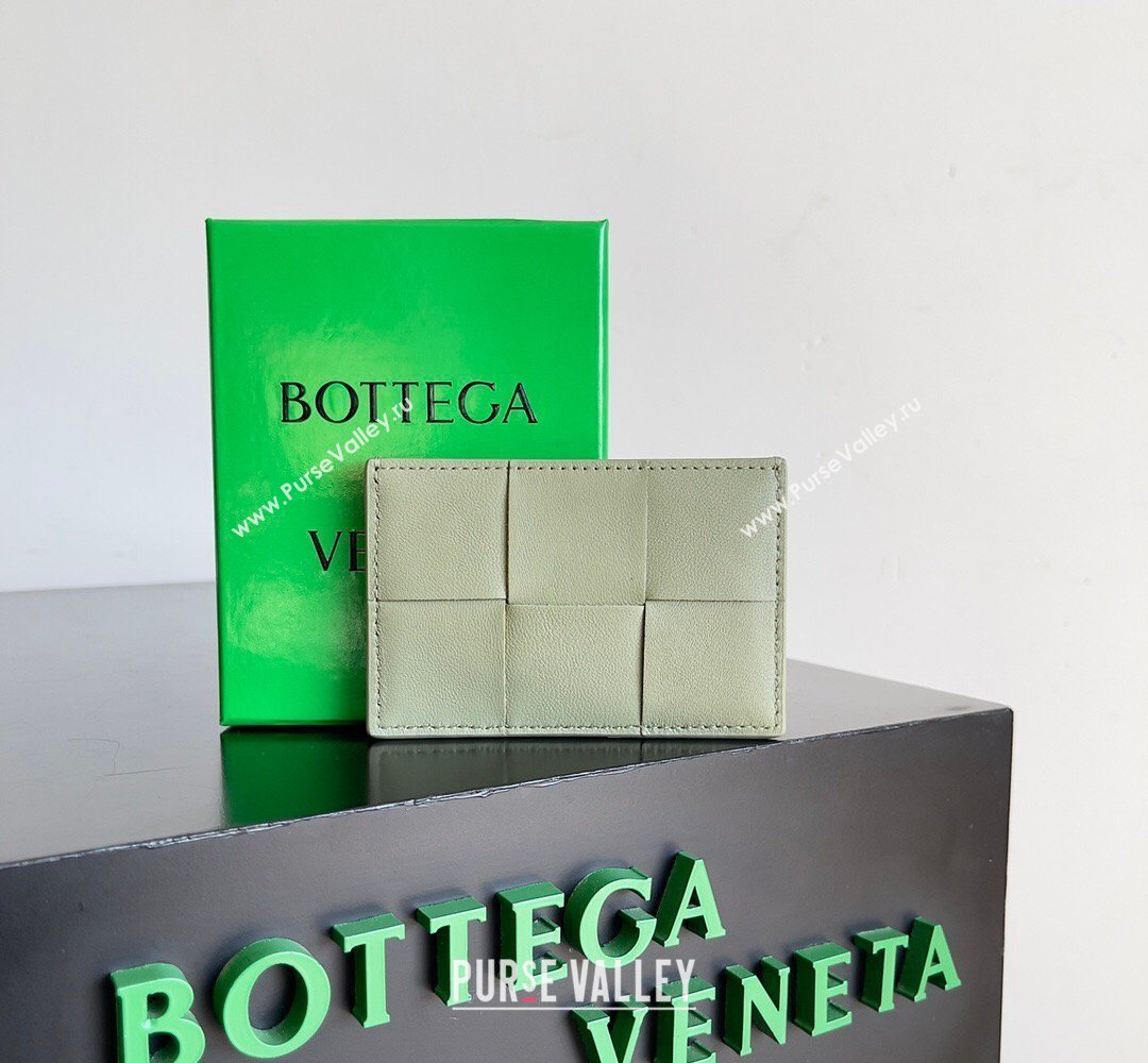 Bottega Veneta Cassette Credit Card Case in Intreccio Leather 742693 Travertine Green 2026 (YX-260402056)