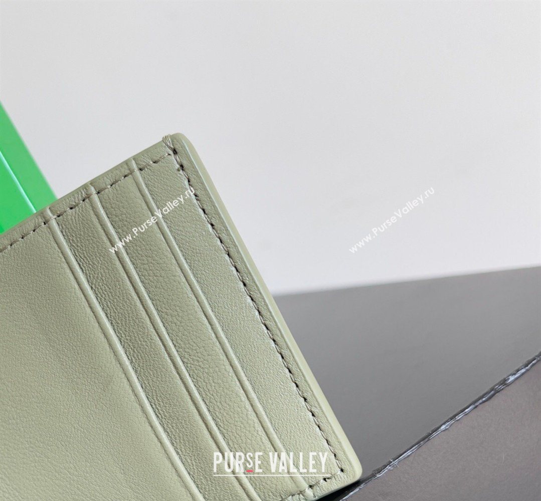Bottega Veneta Cassette Credit Card Case in Intreccio Leather 742693 Travertine Green 2026 (YX-260402056)