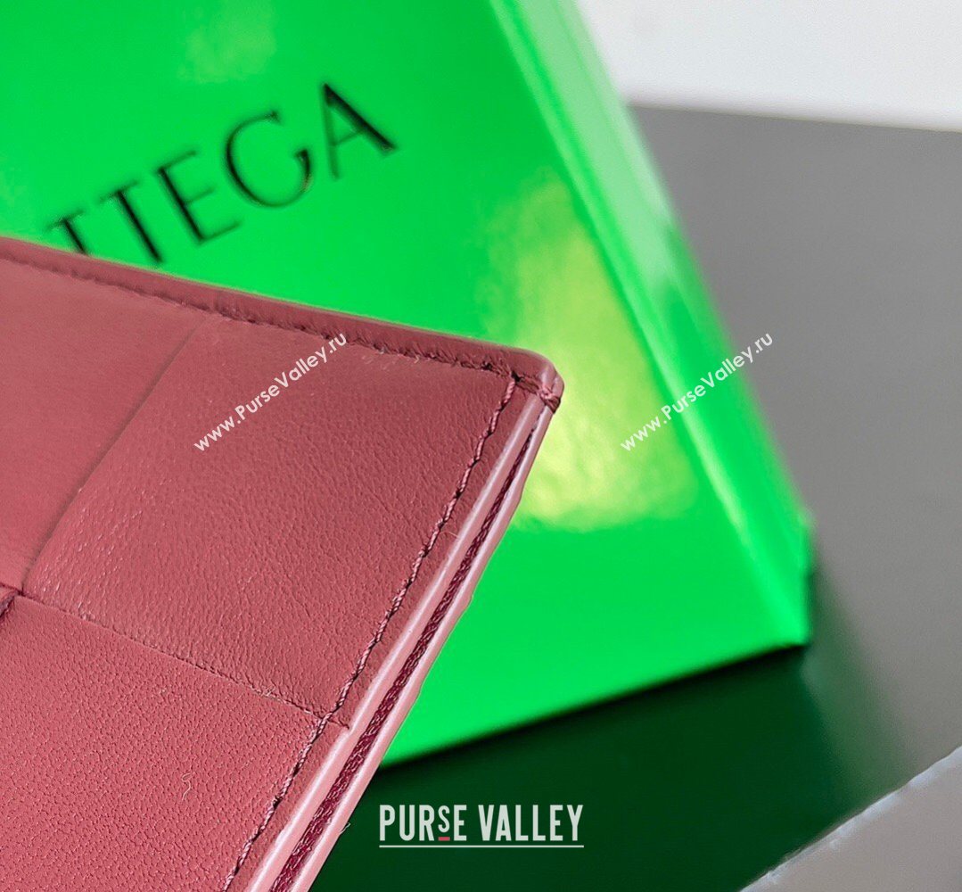 Bottega Veneta Cassette Credit Card Case in Intreccio Leather 742693 Burgundy 2026 (YX-260402048)