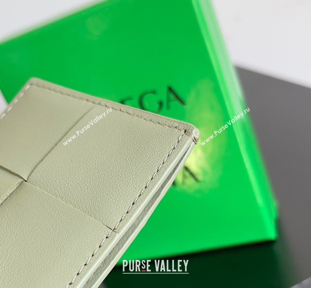 Bottega Veneta Cassette Credit Card Case in Intreccio Leather 742693 Travertine Green 2026 (YX-260402056)
