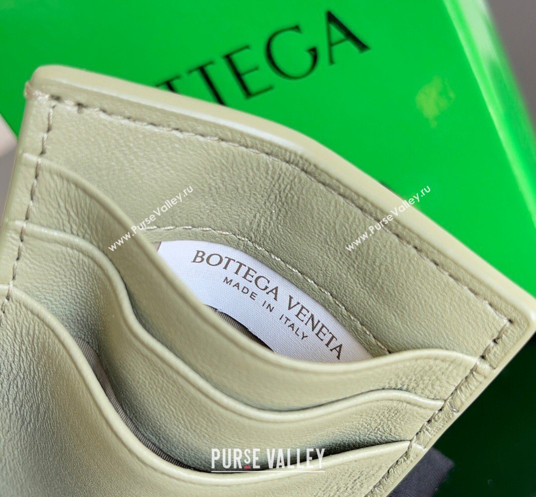 Bottega Veneta Cassette Credit Card Case in Intreccio Leather 742693 Travertine Green 2026 (YX-260402056)