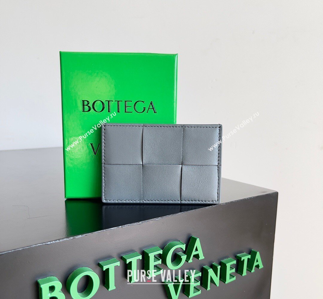 Bottega Veneta Cassette Credit Card Case in Intreccio Leather 742693 Grey 2026 (YX-260402057)