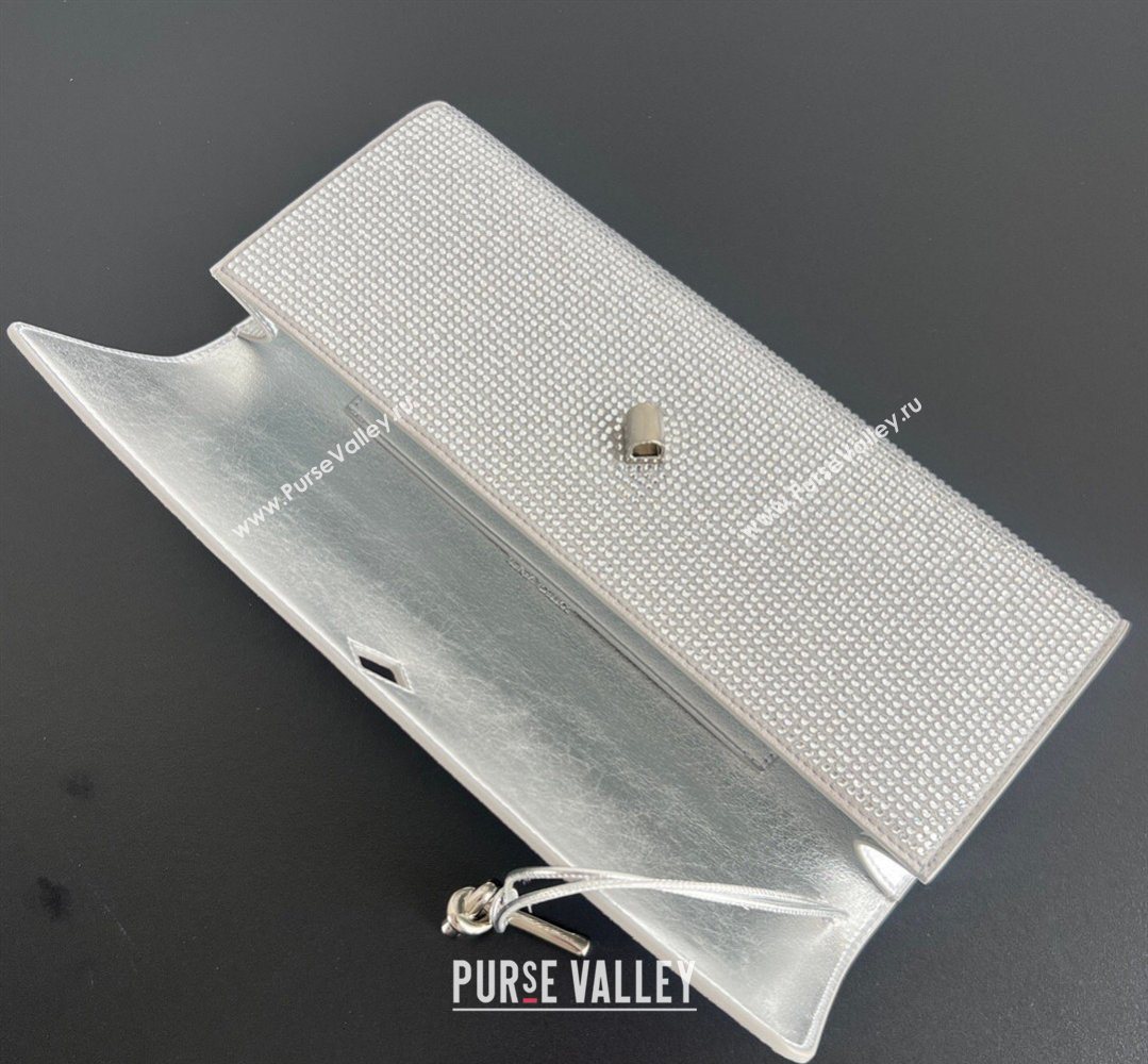 Bottega Veneta Long Clutch Bag Andiamo in Suede and Crystals Silver 2026 844124 (WT-260401075)