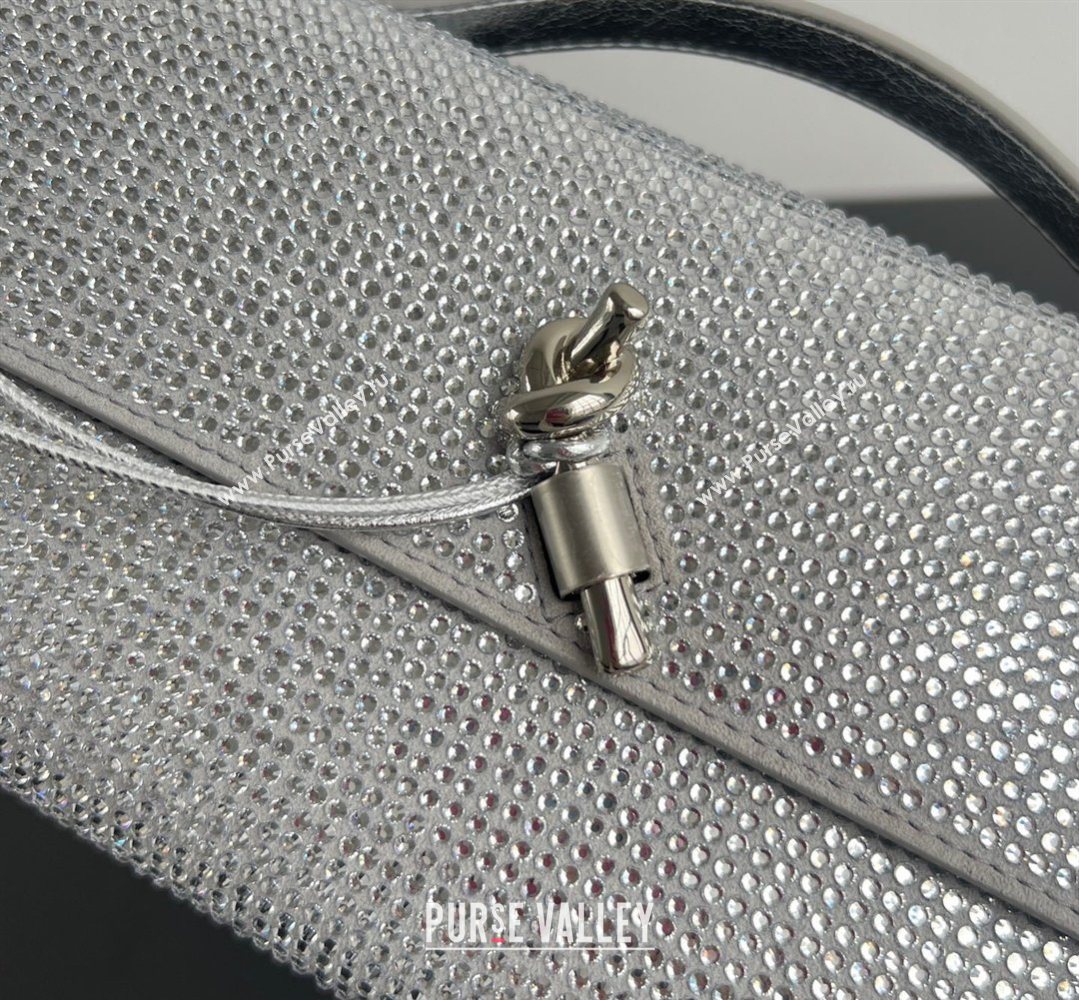 Bottega Veneta Long Clutch Bag Andiamo in Suede and Crystals Silver 2026 844124 (WT-260401075)