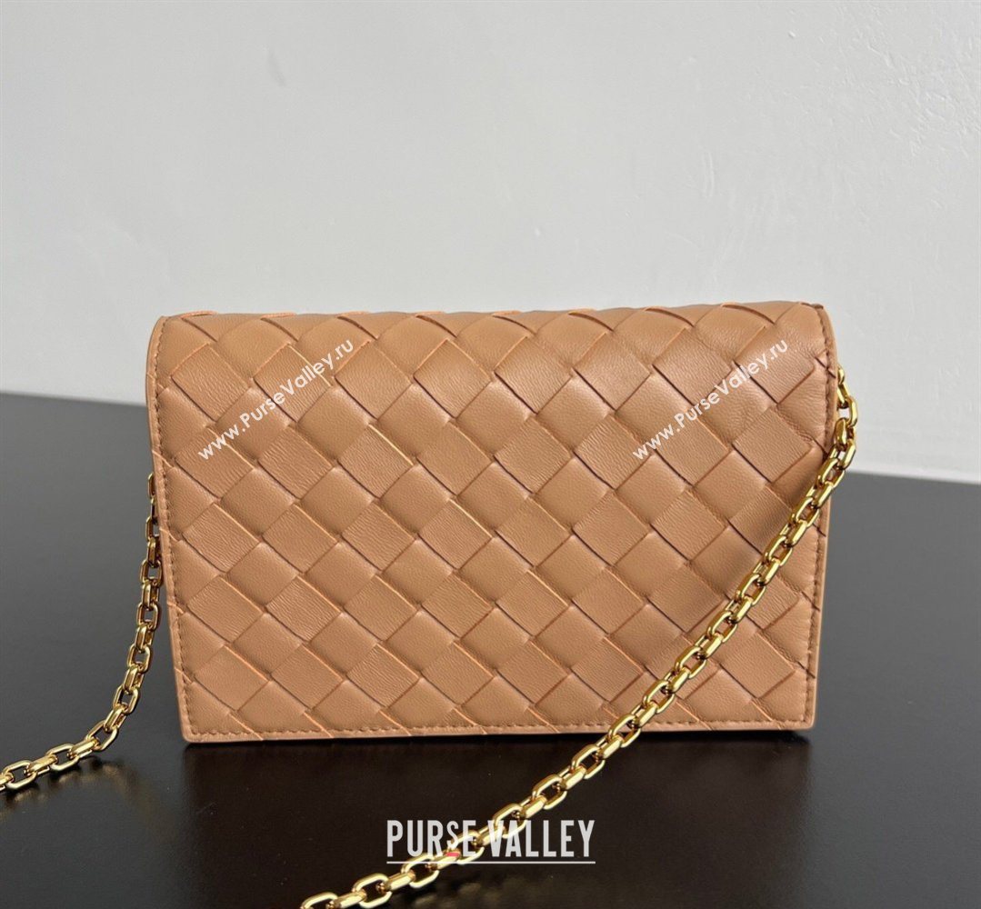 Bottega Veneta Andiamo Pouch on Chain Mini Bag in Intrecciato Leather Pale Brown 2026 844107 (WT-260402102)