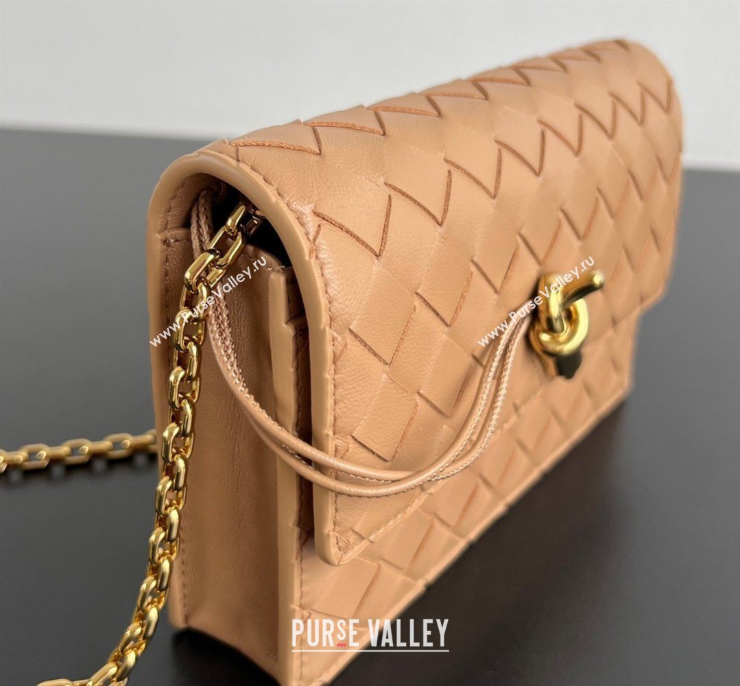 Bottega Veneta Andiamo Pouch on Chain Mini Bag in Intrecciato Leather Pale Brown 2026 844107 (WT-260402102)