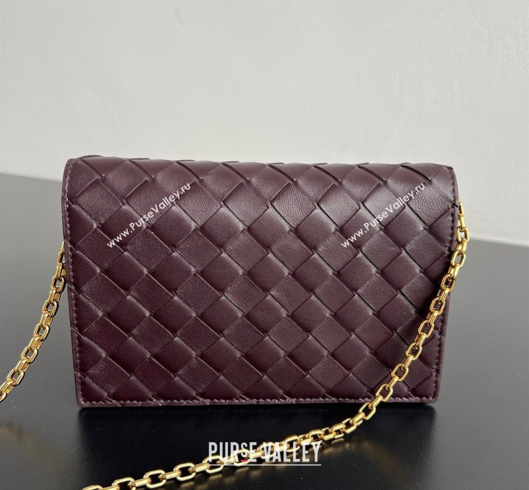 Bottega Veneta Andiamo Pouch on Chain Mini Bag in Intrecciato Leather Dark Barolo Red 2026 844107 (WT-260402101)