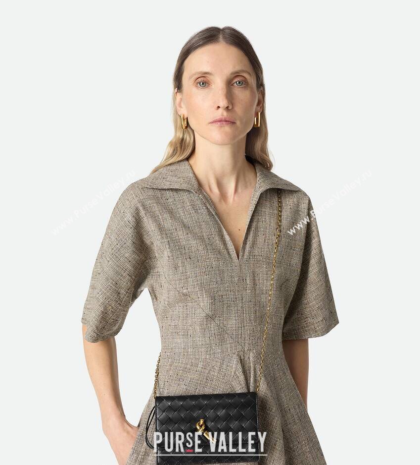 Bottega Veneta Andiamo Pouch on Chain Mini Bag in Intrecciato Leather Black 2026 844107 (WT-260402103)