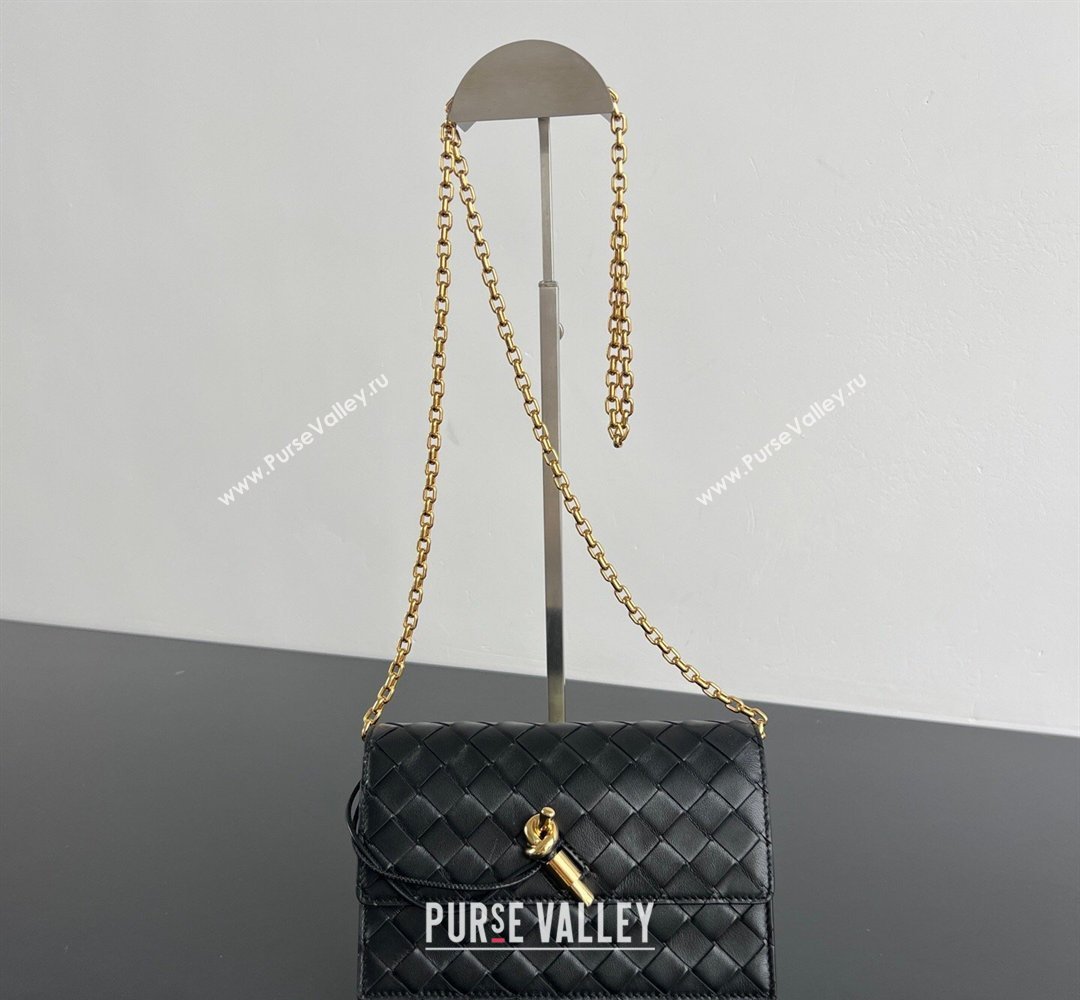 Bottega Veneta Andiamo Pouch on Chain Mini Bag in Intrecciato Leather Black 2026 844107 (WT-260402103)