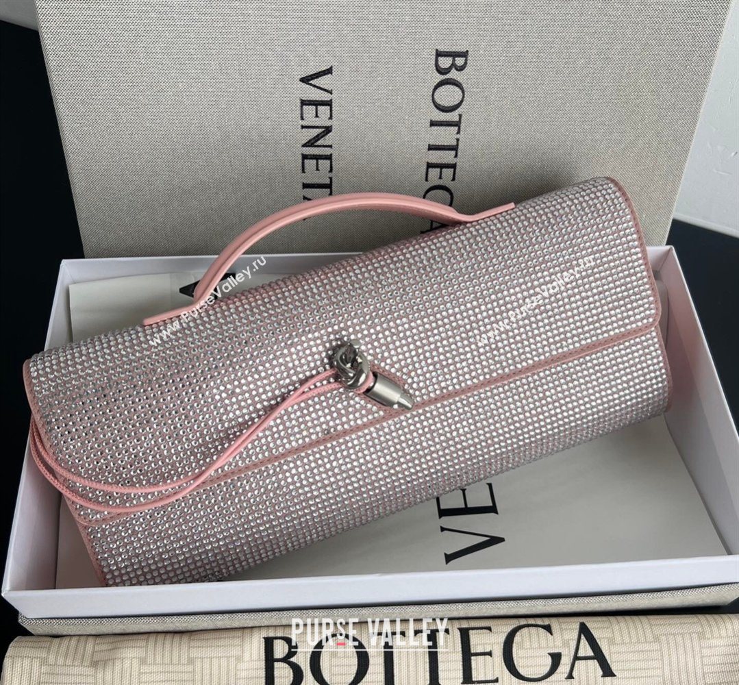 Bottega Veneta Long Clutch Bag Andiamo in Suede and Crystals Rose Pink 2026 844124 (WT-260401076)