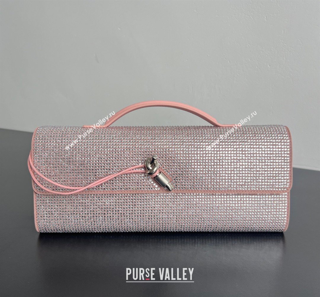 Bottega Veneta Long Clutch Bag Andiamo in Suede and Crystals Rose Pink 2026 844124 (WT-260401076)