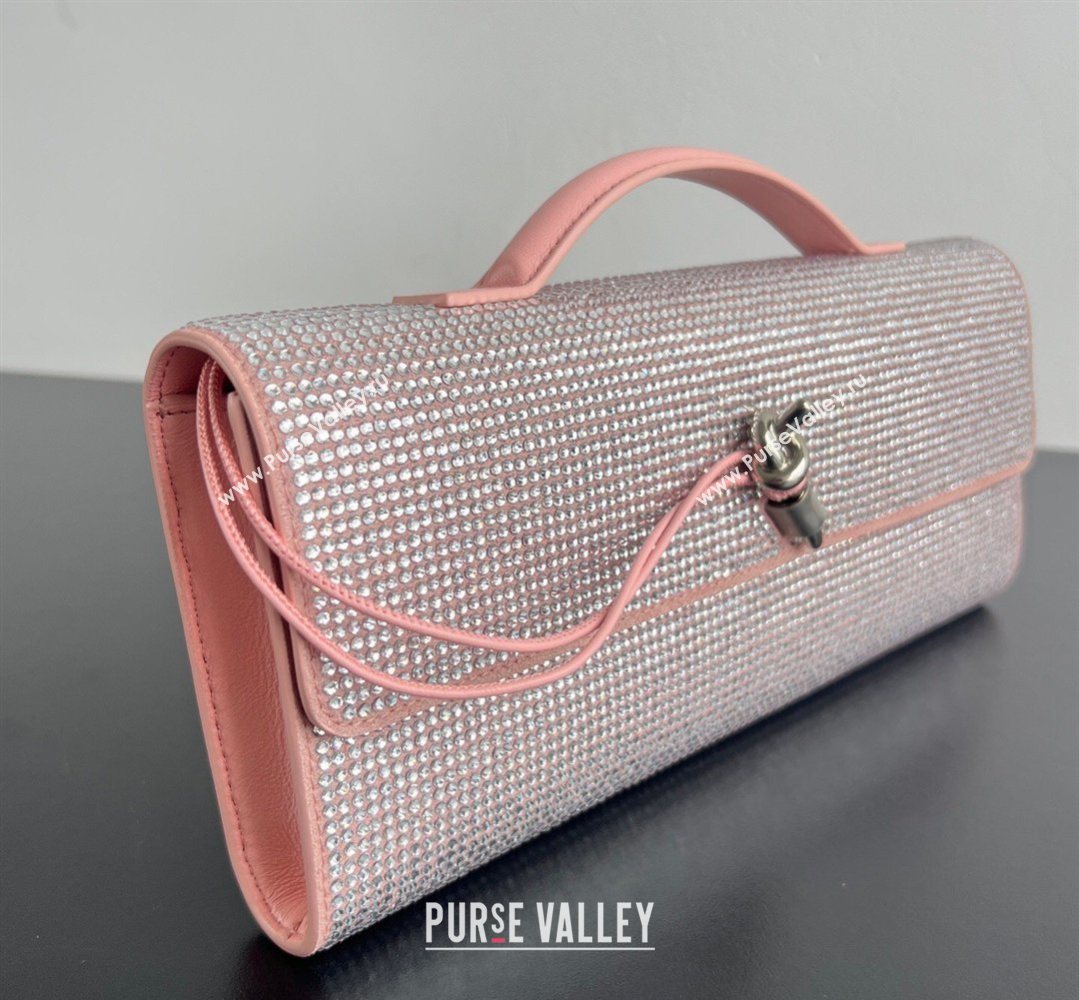 Bottega Veneta Long Clutch Bag Andiamo in Suede and Crystals Rose Pink 2026 844124 (WT-260401076)
