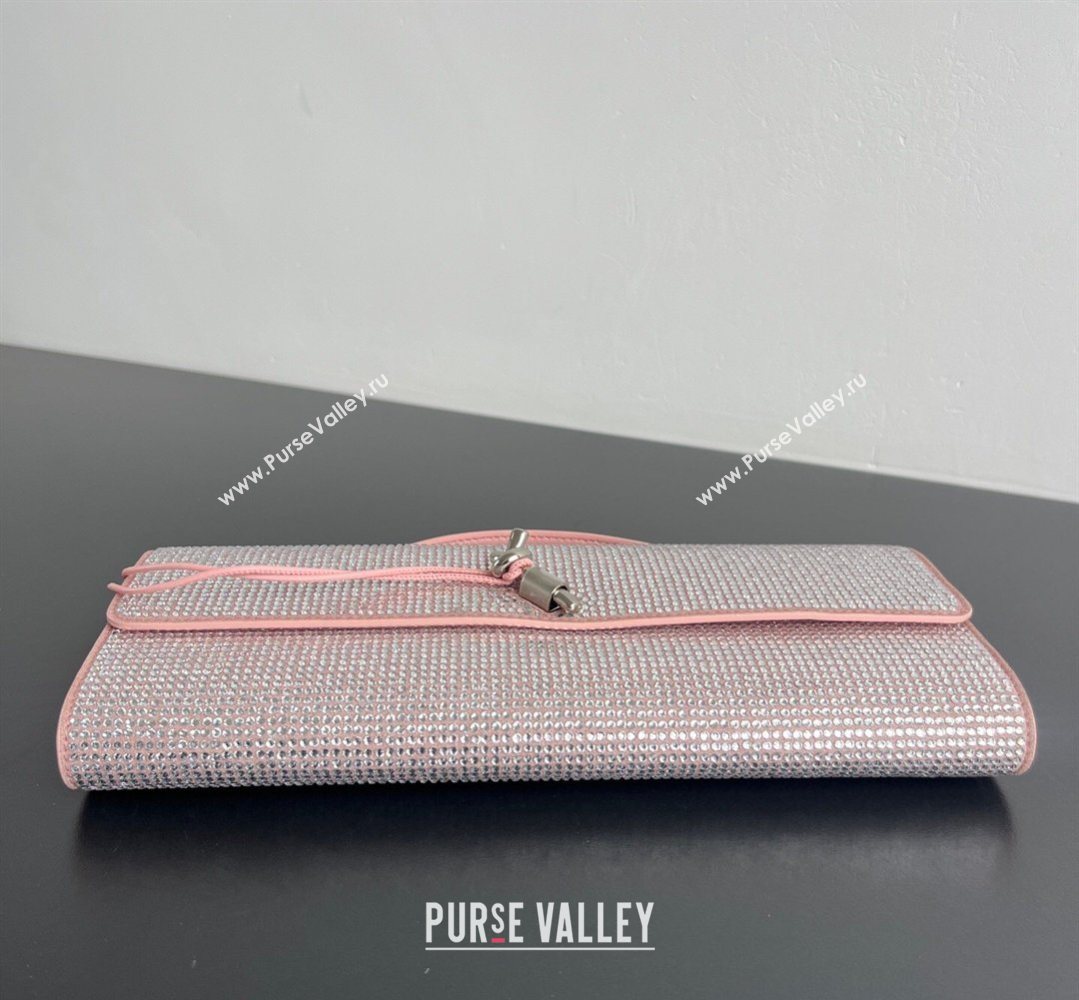 Bottega Veneta Long Clutch Bag Andiamo in Suede and Crystals Rose Pink 2026 844124 (WT-260401076)