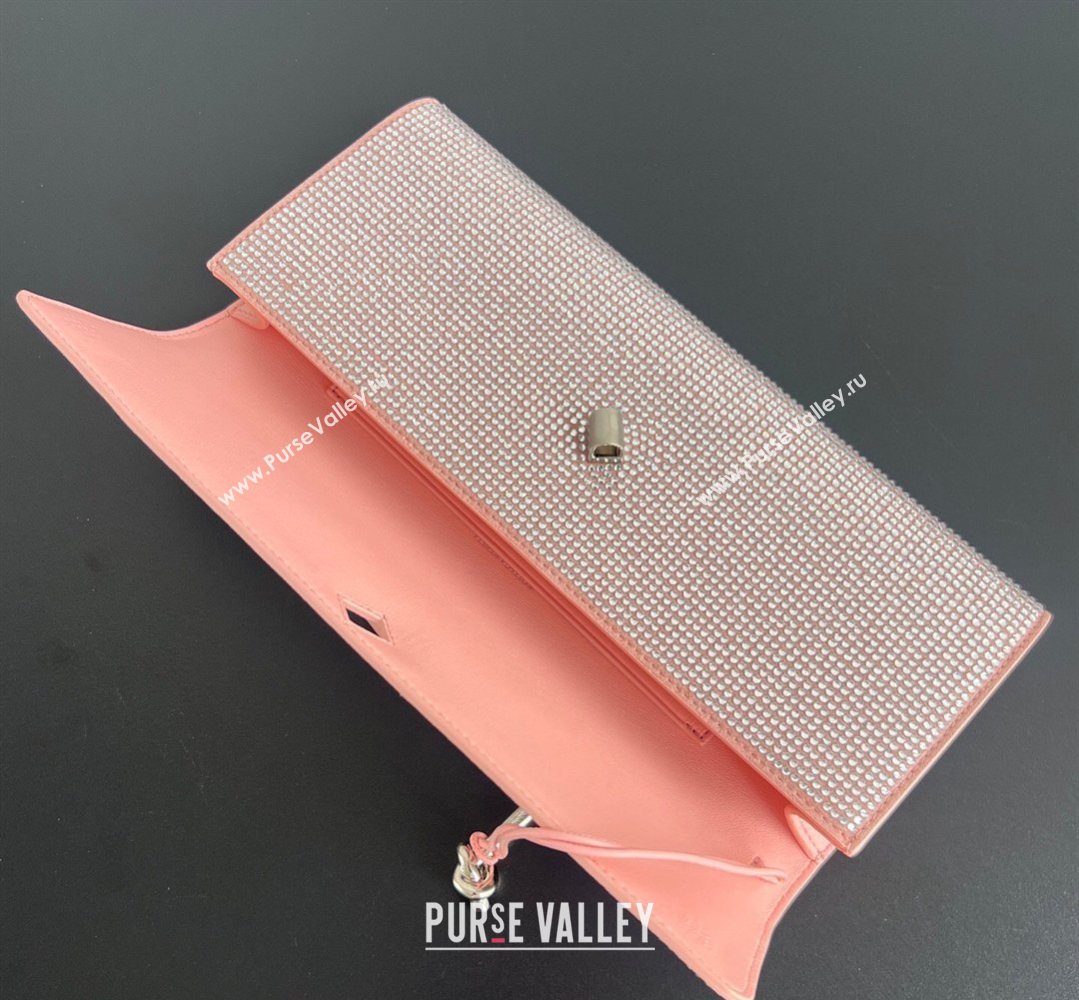 Bottega Veneta Long Clutch Bag Andiamo in Suede and Crystals Rose Pink 2026 844124 (WT-260401076)