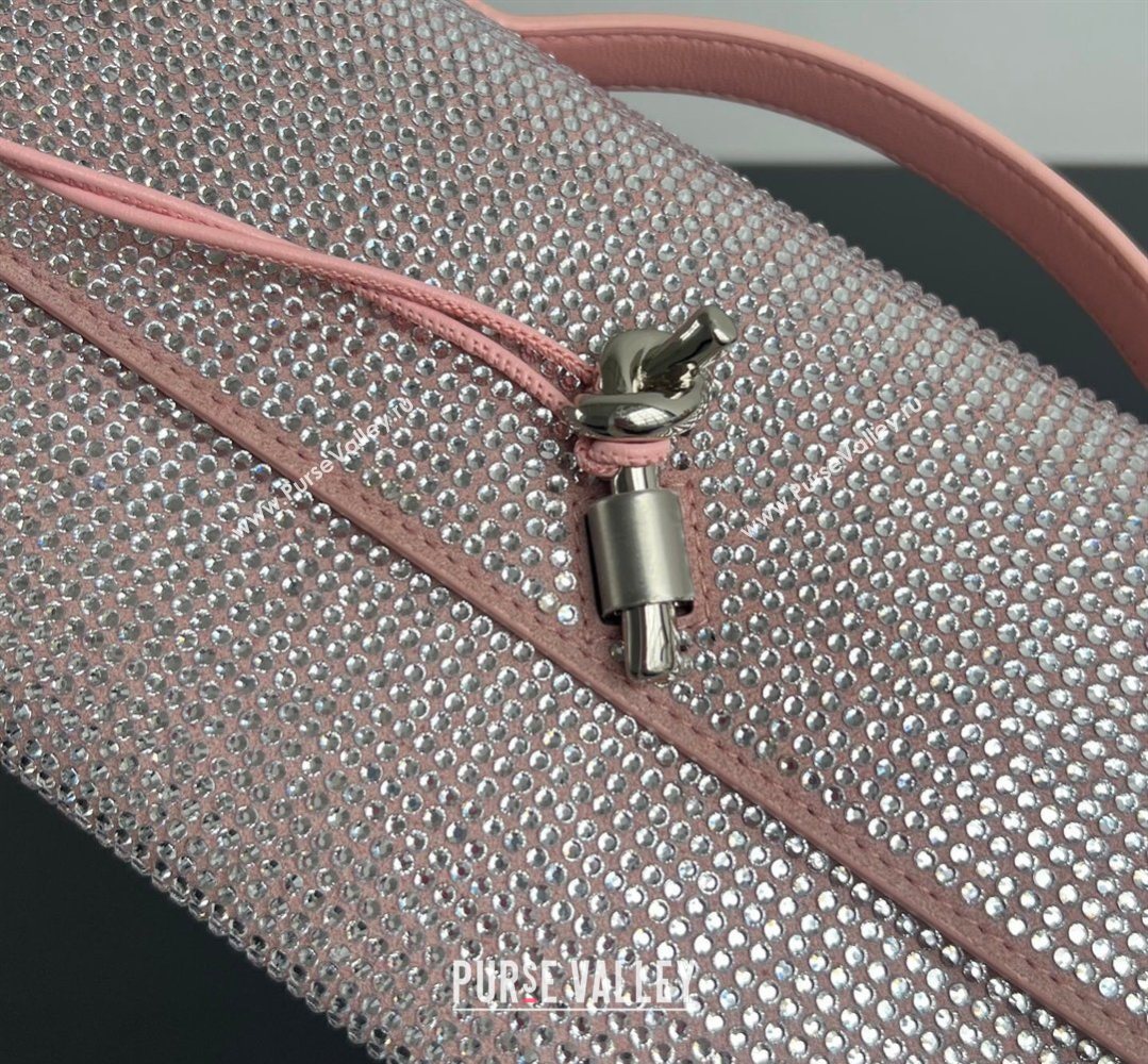 Bottega Veneta Long Clutch Bag Andiamo in Suede and Crystals Rose Pink 2026 844124 (WT-260401076)