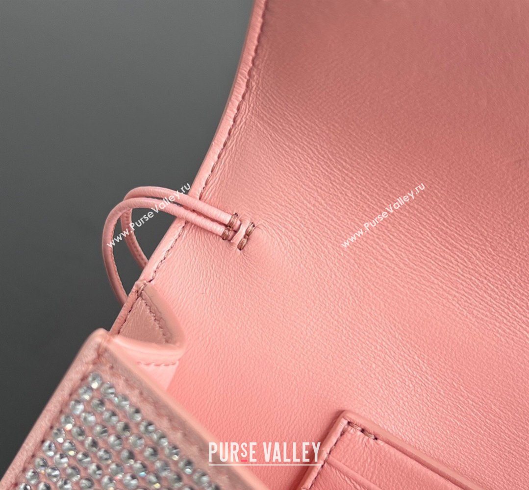 Bottega Veneta Long Clutch Bag Andiamo in Suede and Crystals Rose Pink 2026 844124 (WT-260401076)