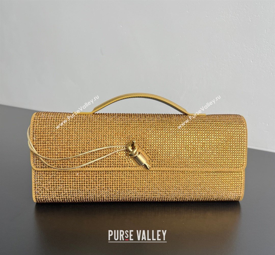 Bottega Veneta Long Clutch Bag Andiamo in Suede and Crystals Gold 2026 844124 (WT-260401074)