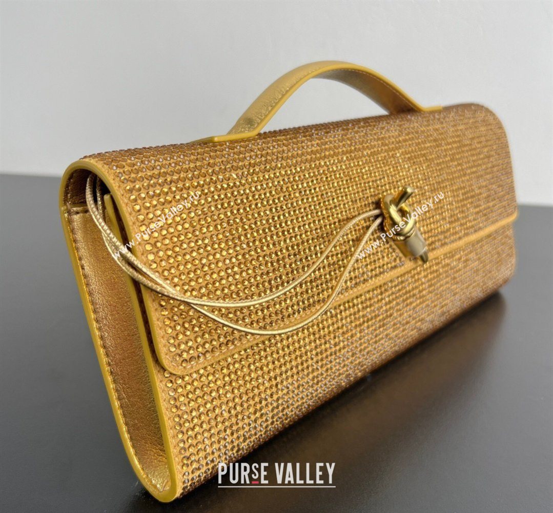 Bottega Veneta Long Clutch Bag Andiamo in Suede and Crystals Gold 2026 844124 (WT-260401074)