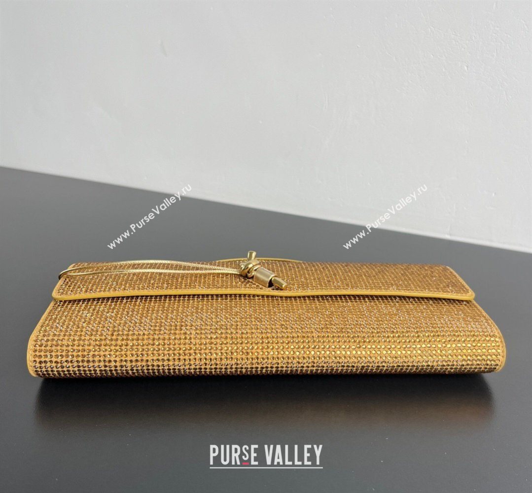 Bottega Veneta Long Clutch Bag Andiamo in Suede and Crystals Gold 2026 844124 (WT-260401074)