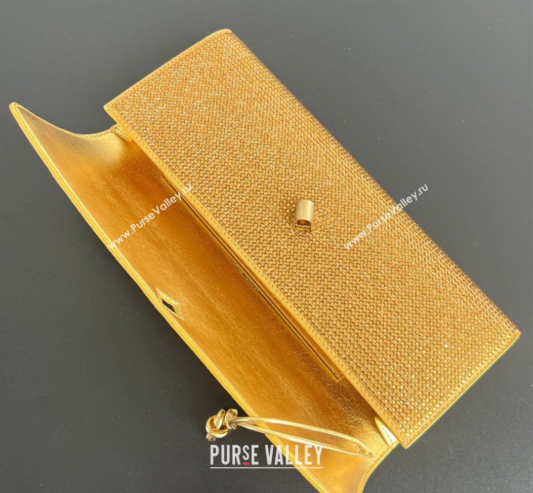 Bottega Veneta Long Clutch Bag Andiamo in Suede and Crystals Gold 2026 844124 (WT-260401074)