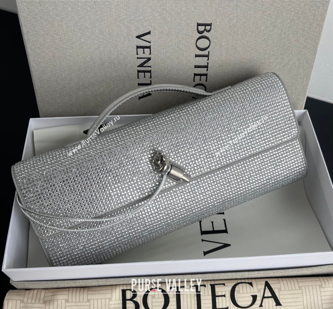 Bottega Veneta Long Clutch Bag Andiamo in Suede and Crystals Silver 2026 844124 (WT-260401075)