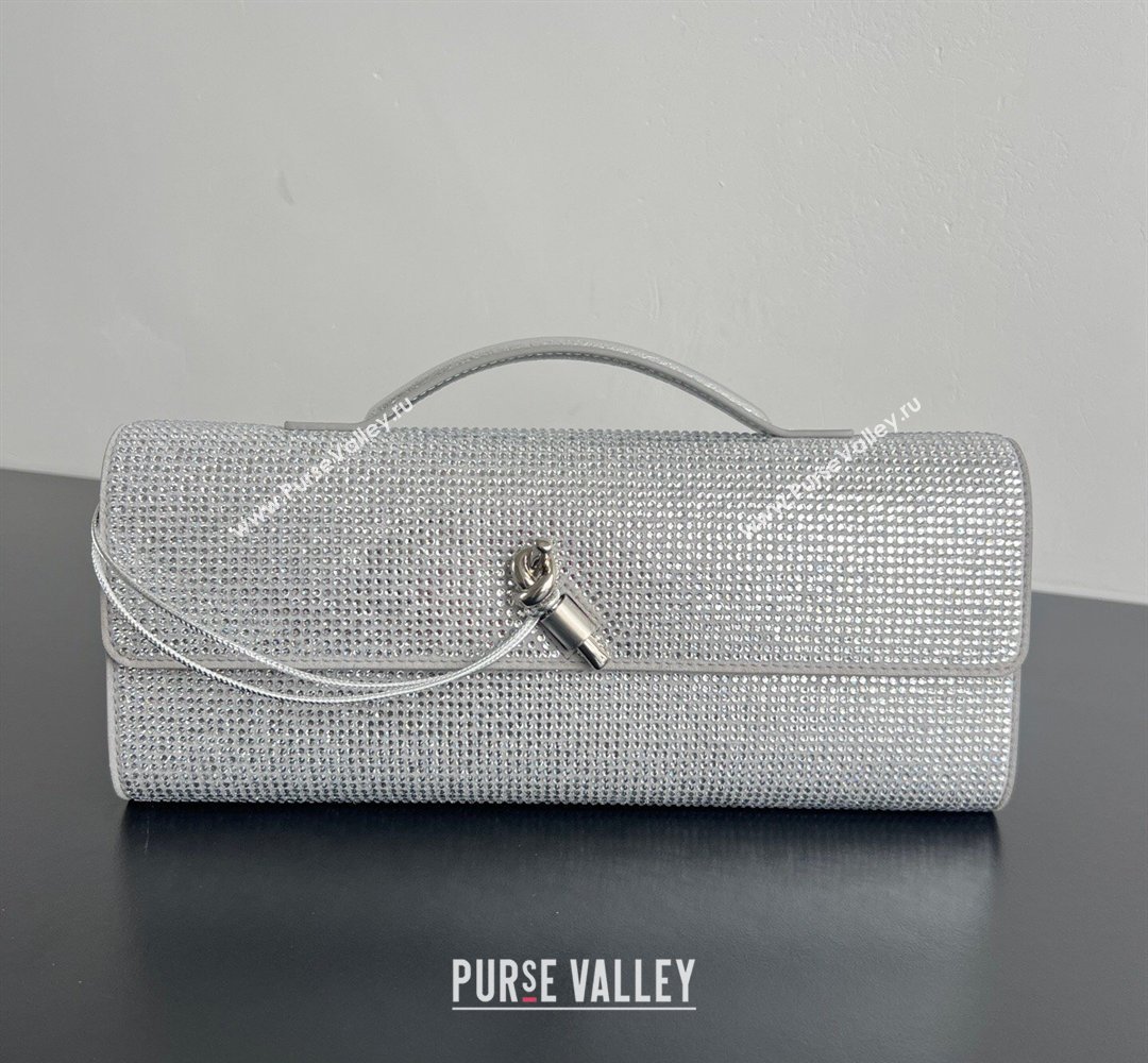 Bottega Veneta Long Clutch Bag Andiamo in Suede and Crystals Silver 2026 844124 (WT-260401075)