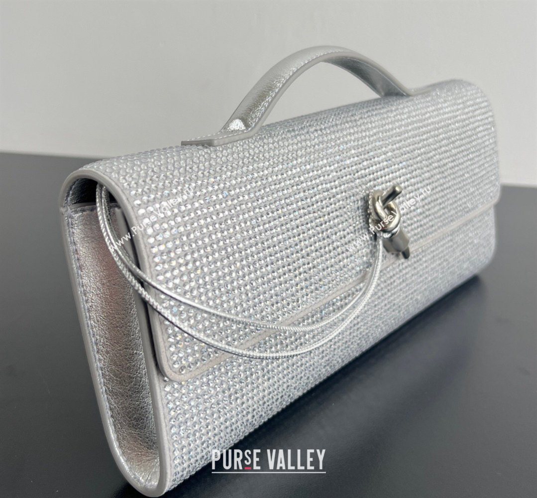 Bottega Veneta Long Clutch Bag Andiamo in Suede and Crystals Silver 2026 844124 (WT-260401075)