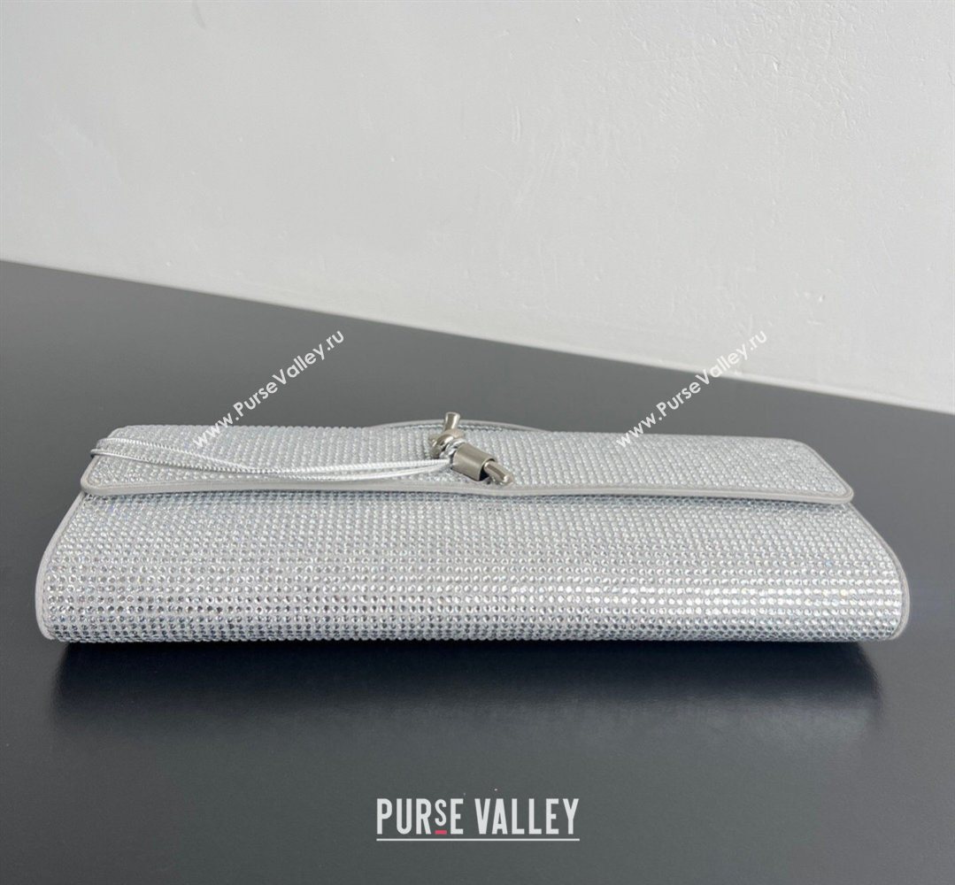 Bottega Veneta Long Clutch Bag Andiamo in Suede and Crystals Silver 2026 844124 (WT-260401075)