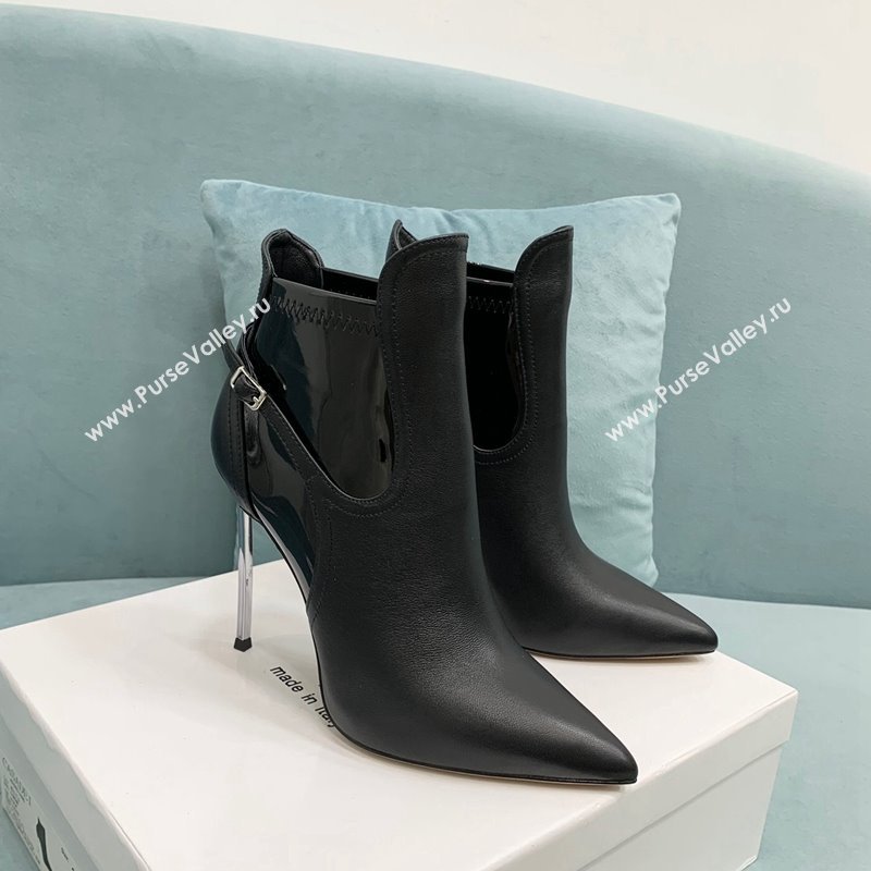 Casadei Blade Double Ankle Boots 12cm in Black Nappa Calfskin Leather with Buckle 2024 (KER-241112052)