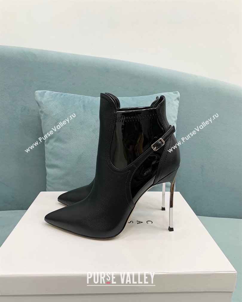 Casadei Blade Double Ankle Boots 12cm in Black Nappa Calfskin Leather with Buckle 2024 (KER-241112052)