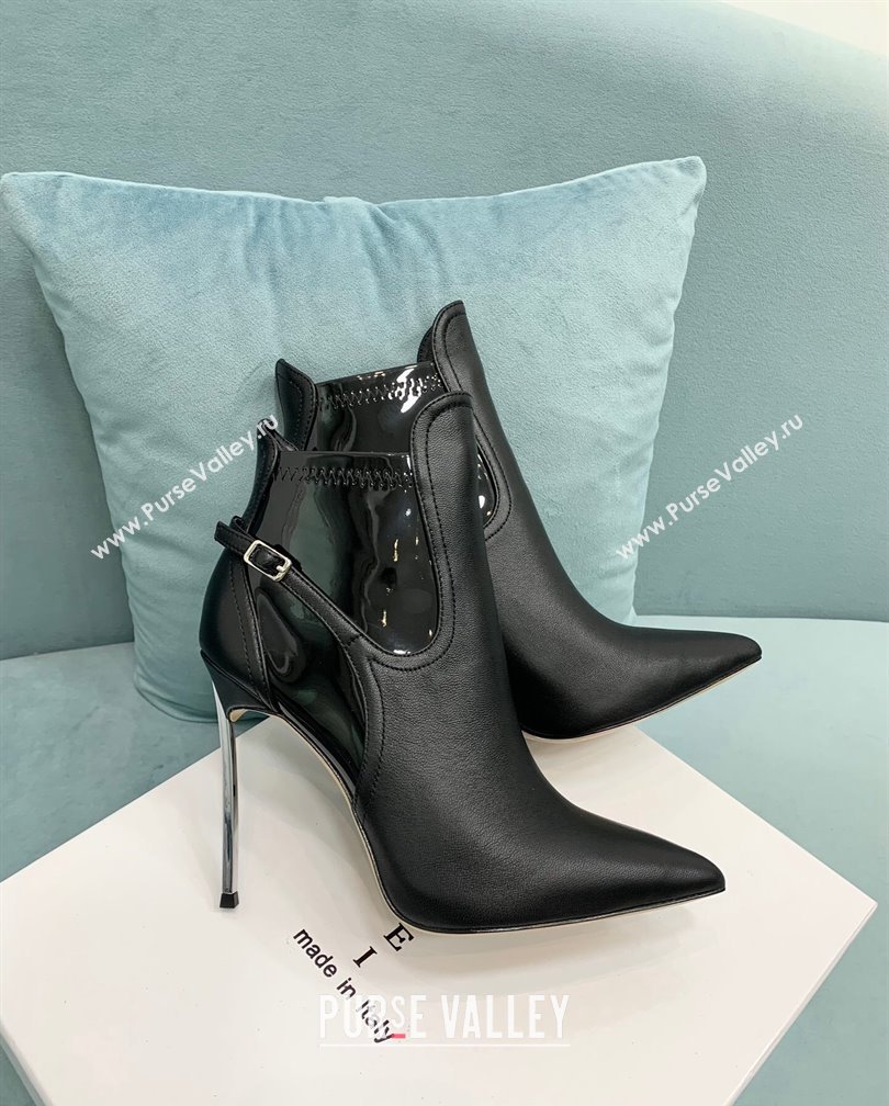 Casadei Blade Double Ankle Boots 12cm in Black Nappa Calfskin Leather with Buckle 2024 (KER-241112052)