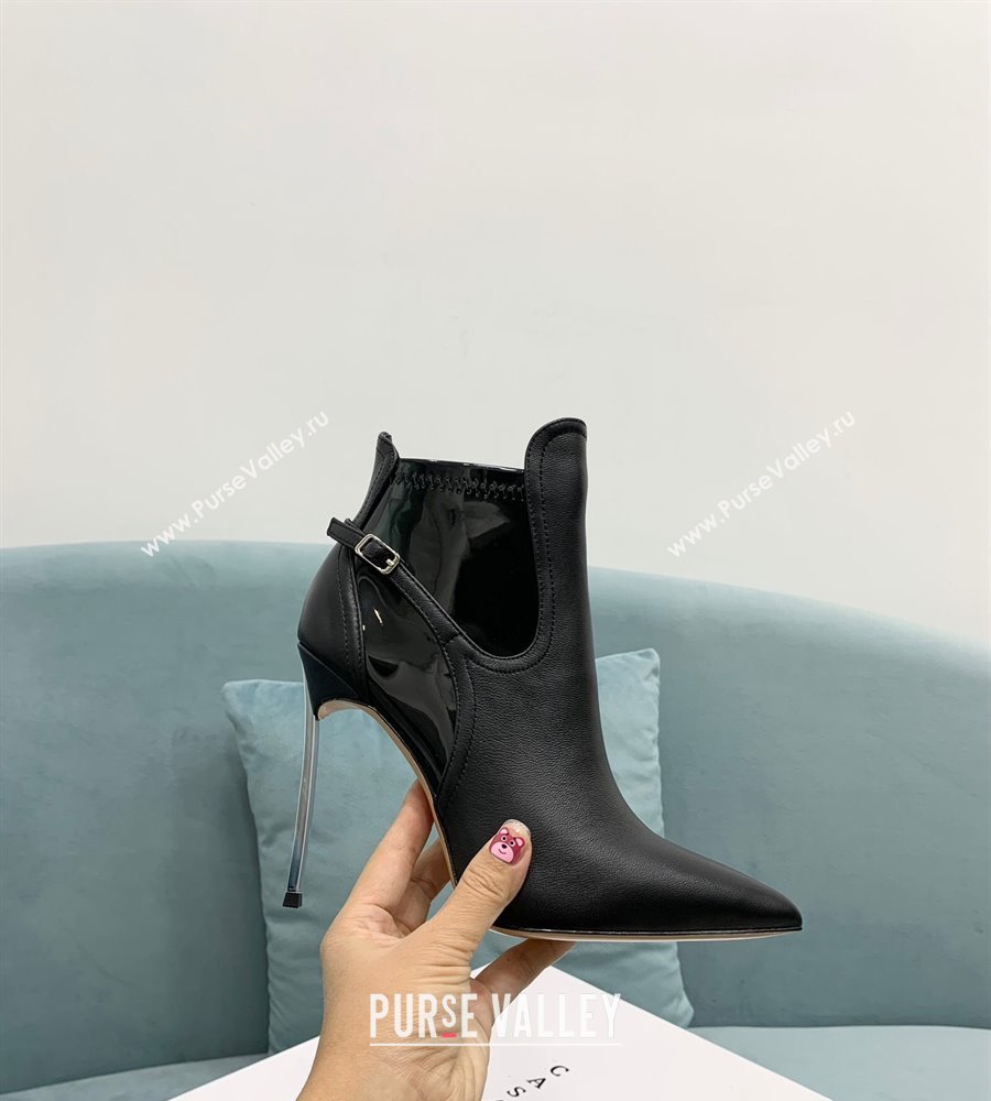 Casadei Blade Double Ankle Boots 12cm in Black Nappa Calfskin Leather with Buckle 2024 (KER-241112052)