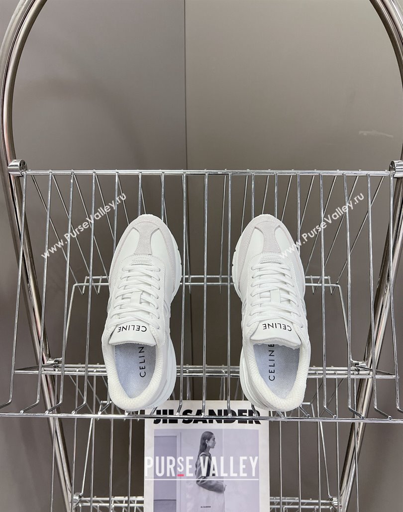 Celine Runner CR-02 Low Lace-up Sneakers in White Calfskin Leather White 2024 (MD-240322018)