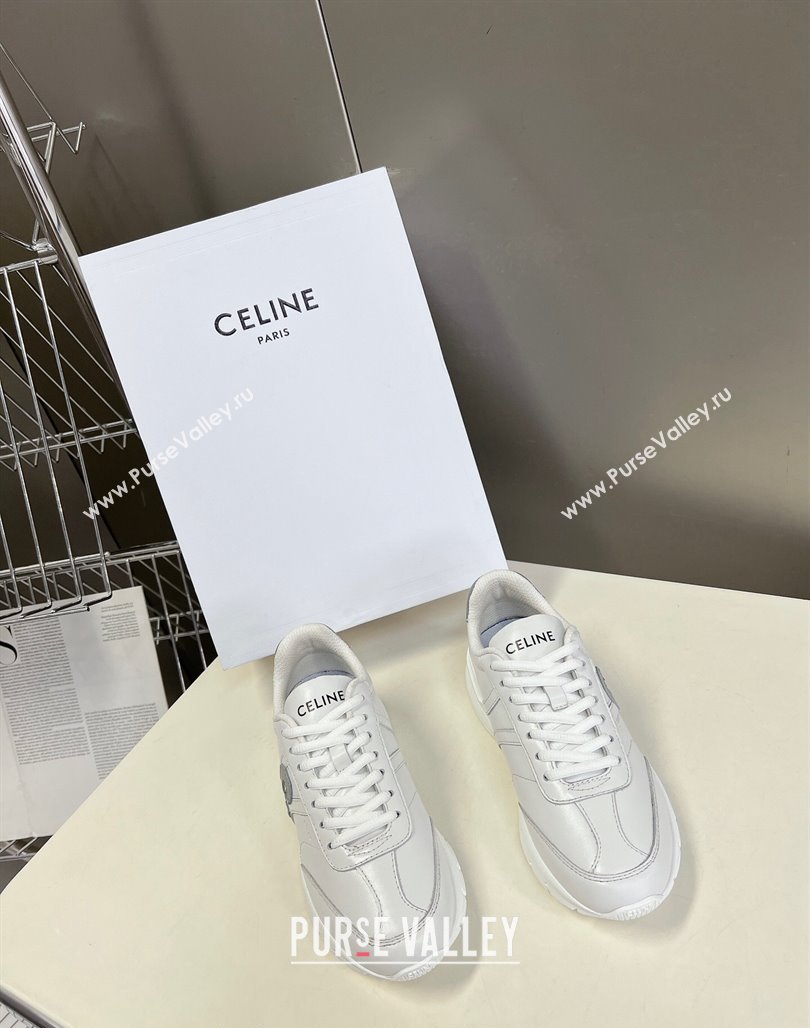 Celine Runner CR-02 Low Lace-up Sneakers in White Calfskin with Letter C Grey 2024 (MD-240322022)