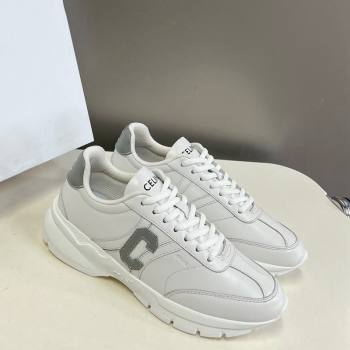 Celine Runner CR-02 Low Lace-up Sneakers in White Calfskin with Letter C Grey 2024 (MD-240322022)