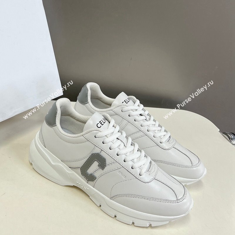 Celine Runner CR-02 Low Lace-up Sneakers in White Calfskin with Letter C Grey 2024 (MD-240322022)