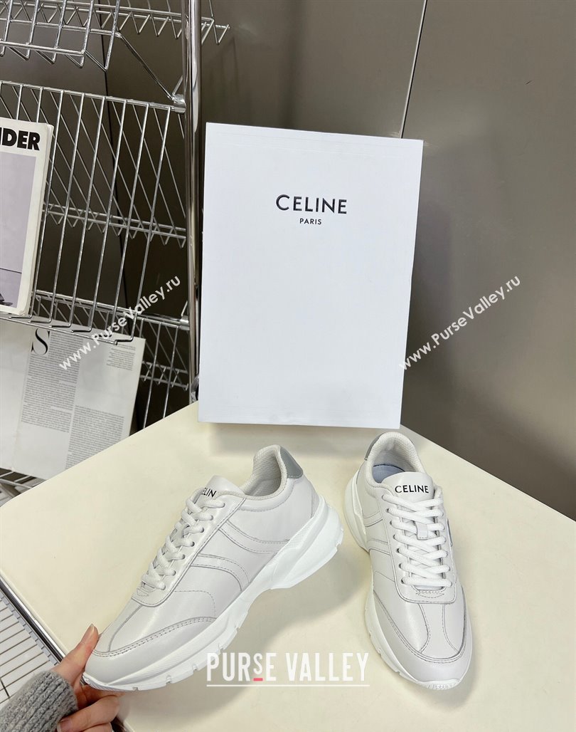 Celine Runner CR-02 Low Lace-up Sneakers in White Calfskin with Letter C Grey 2024 (MD-240322022)