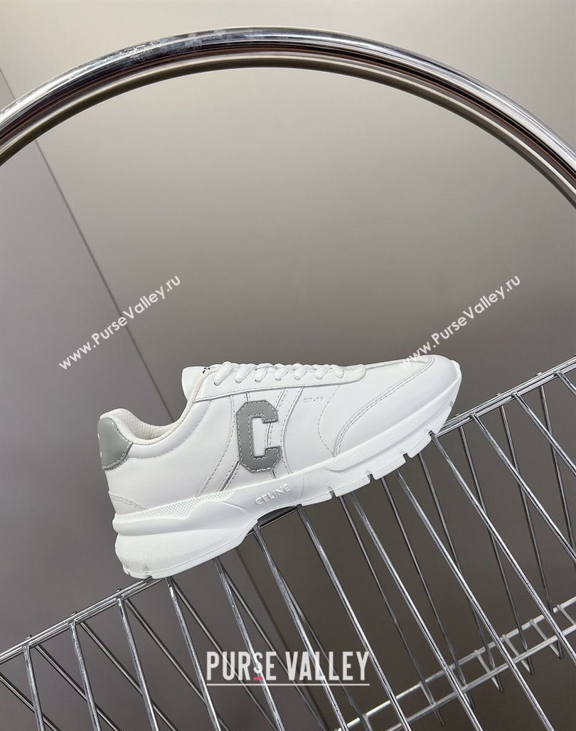 Celine Runner CR-02 Low Lace-up Sneakers in White Calfskin with Letter C Grey 2024 (MD-240322022)