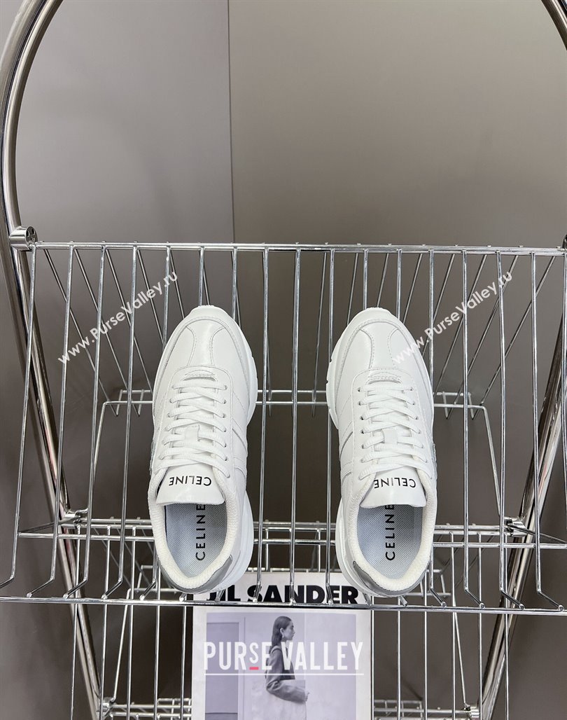 Celine Runner CR-02 Low Lace-up Sneakers in White Calfskin with Letter C Grey 2024 (MD-240322022)