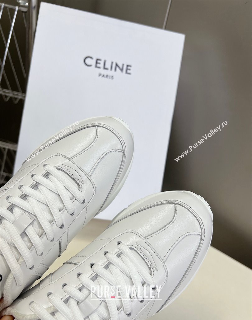 Celine Runner CR-02 Low Lace-up Sneakers in White Calfskin with Letter C Grey 2024 (MD-240322022)