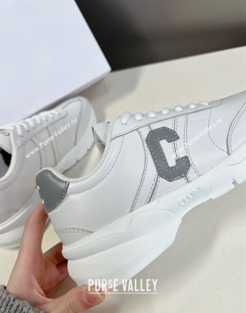 Celine Runner CR-02 Low Lace-up Sneakers in White Calfskin with Letter C Grey 2024 (MD-240322022)