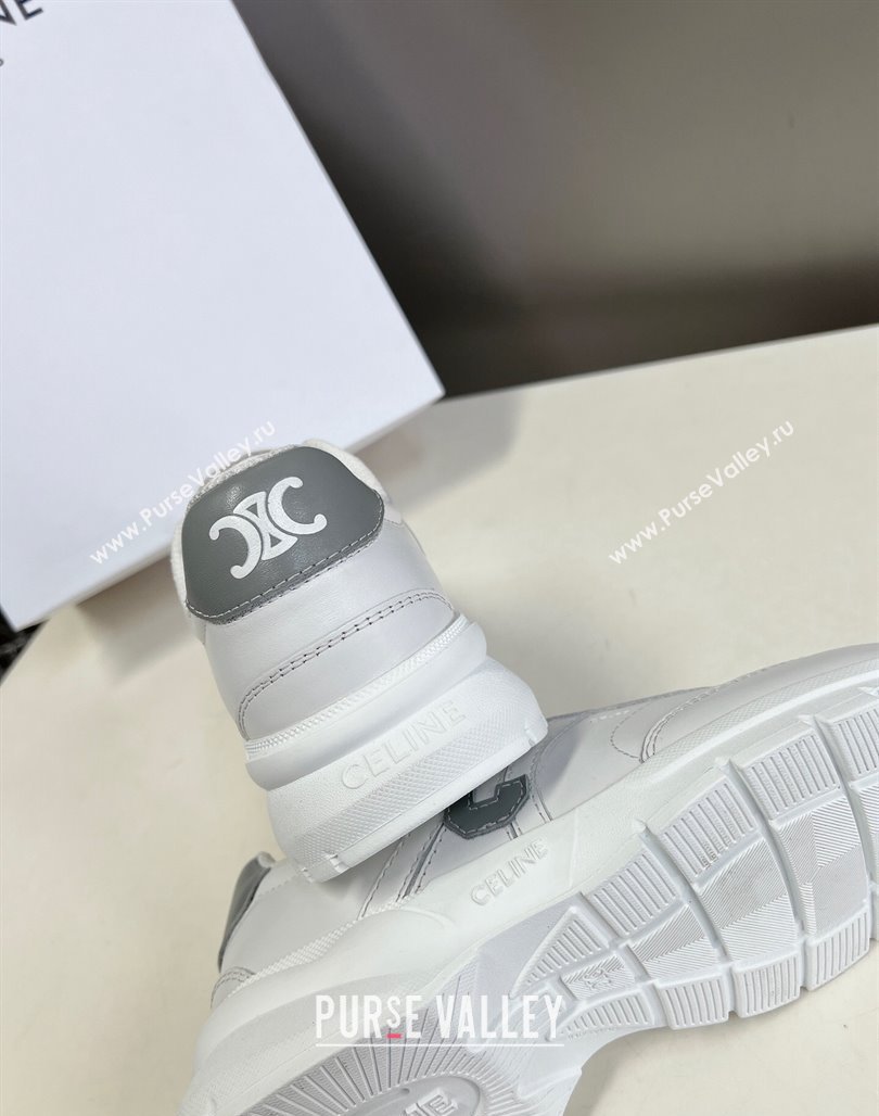 Celine Runner CR-02 Low Lace-up Sneakers in White Calfskin with Letter C Grey 2024 (MD-240322022)