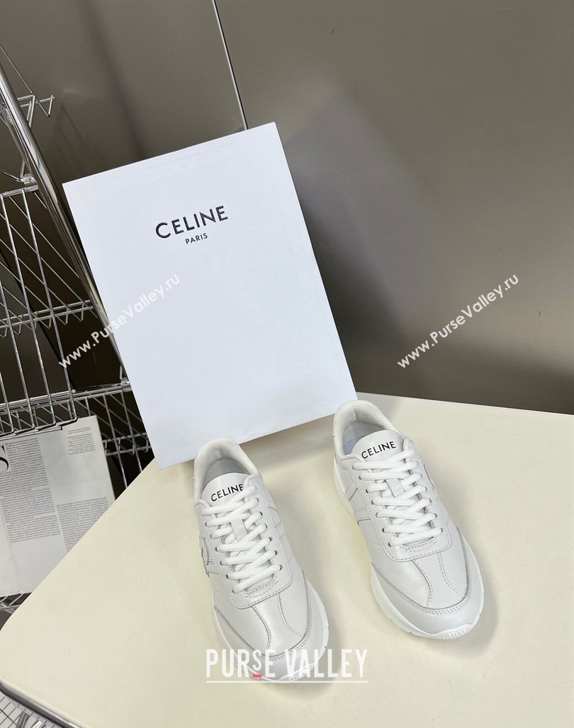 Celine Runner CR-02 Low Lace-up Sneakers in White Calfskin with Letter C White 2024 (MD-240322023)