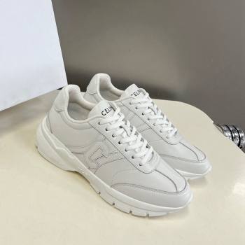 Celine Runner CR-02 Low Lace-up Sneakers in White Calfskin with Letter C White 2024 (MD-240322023)