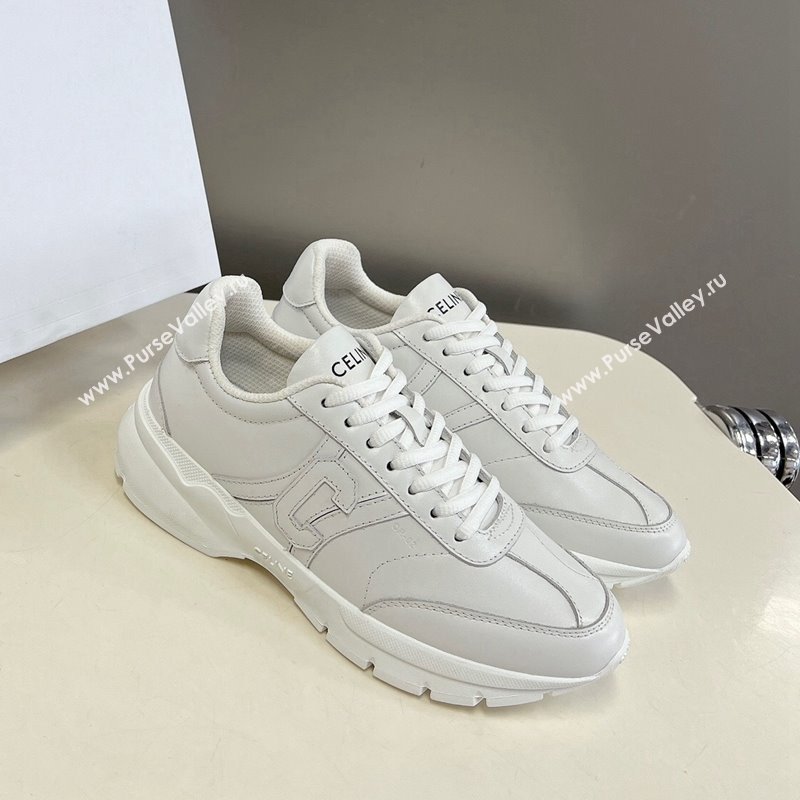 Celine Runner CR-02 Low Lace-up Sneakers in White Calfskin with Letter C White 2024 (MD-240322023)