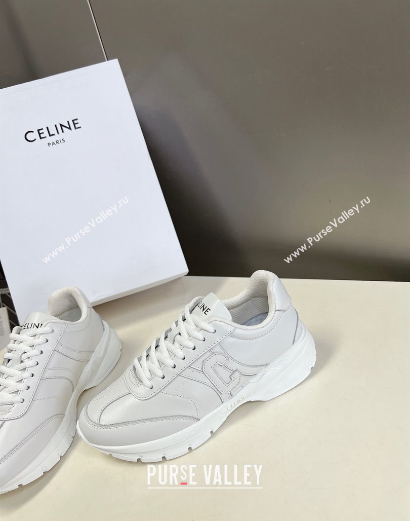 Celine Runner CR-02 Low Lace-up Sneakers in White Calfskin with Letter C White 2024 (MD-240322023)