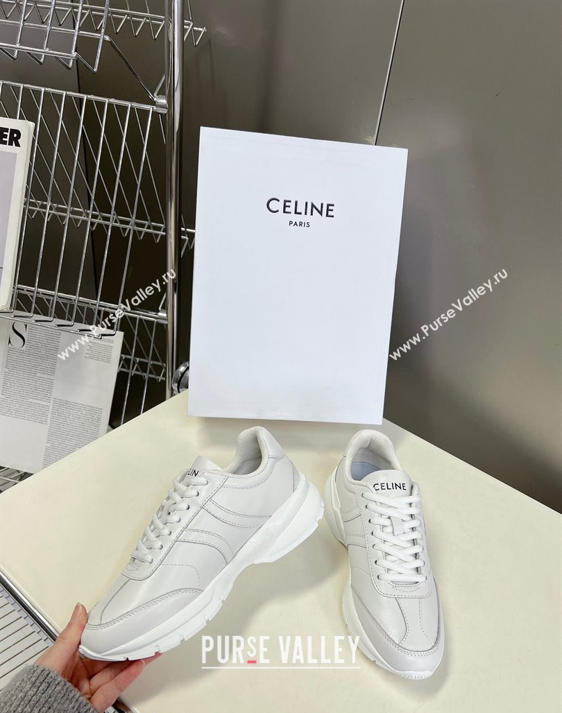 Celine Runner CR-02 Low Lace-up Sneakers in White Calfskin with Letter C White 2024 (MD-240322023)