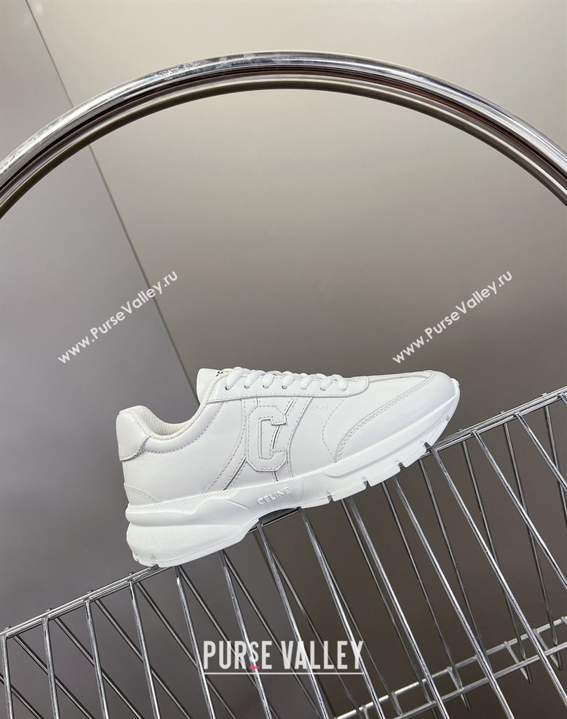 Celine Runner CR-02 Low Lace-up Sneakers in White Calfskin with Letter C White 2024 (MD-240322023)